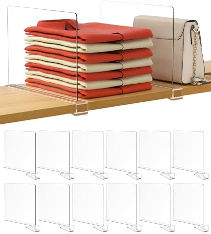 HBlife 12 Pcs Clear Acrylic Shelf Dividers, Vertical Purse Organizer for Closet Perfect for Sweater, Shirts, Handbags in Bedroom and Kitchen, Closet Separators for Organization Cabinet by HBlife
