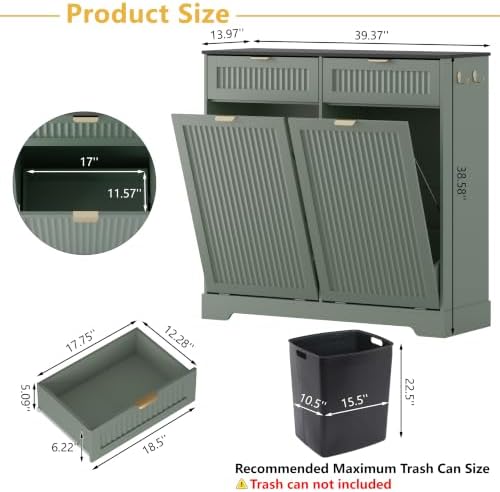 Double 13 Gallon Tilt Out Trash Can Cabinet,Garbage Cabinet with Drawer - Image 2