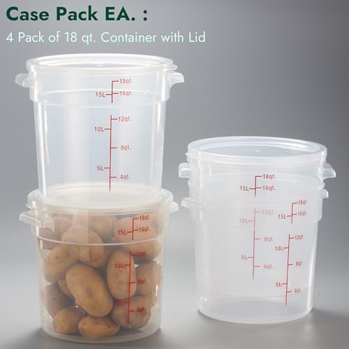 CURTA 18 Quart Translucent Round Food Storage Container with Lid, Pack of 4 – NSF Listed, BPA-Free, Commercial-Grade Polypropylene, Freezer & Dishwasher Safe, Non-Stick, Easy-Read Graduations - Image 3