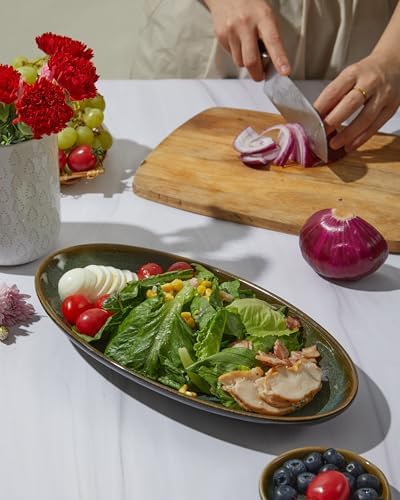 12.8" Oval Serving Platters, Stoneware Party Tray Set for Entertaining, Microwave Safe Large Platter for Fruit/Cheese/Cookie/Sushi/Appetizer, Ceramic Serving Trays Plates of 4, Aurora Green - Image 5