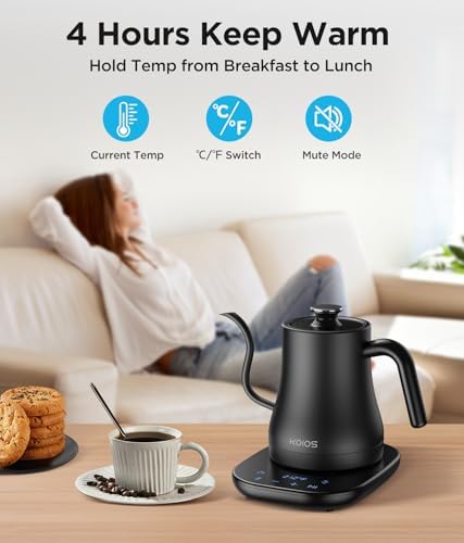 KOIOS Gooseneck Electric Kettle, ±1℉ Temp Control, Mute Mode, 4H Keep Warm - Image 3