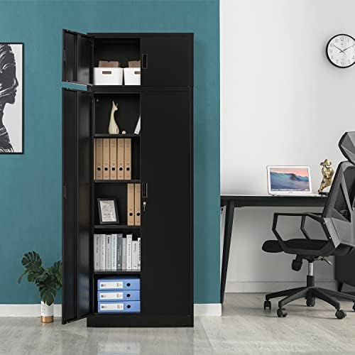 BESFUR 87" Tall Metal Storage Cabinet with Top Cabinet, Locking Garage Storage Cabinet with 4 Adjustable Shelves, Heavy-Duty Tall Cabinet for Home Office, Utility Room, Warehouse, School (Black) - Image 2