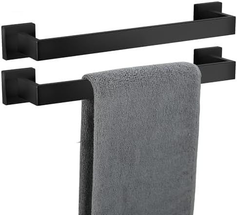 Towel Bar 2 Pack for Bathroom 16 Inch Matte Black Towel Holder 12/16/20/24/28/32/36 Inch Stainless Steel SUS304 Rustproof Towel Rack Modern Square Towel Rod for Bathroom Wall (2, Matte Black, 16 Inch) by TAUN