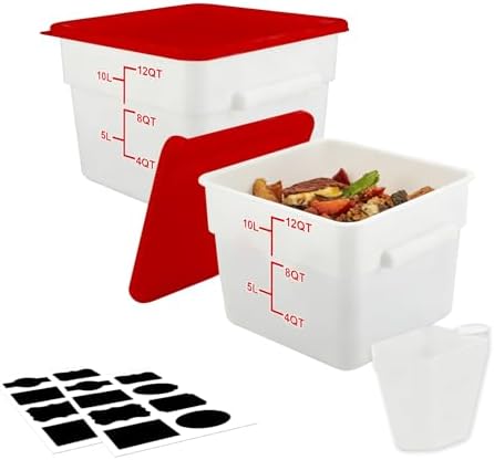 2 Pack Square Food Storage Container With Lid,12-22 Quart Commercial Storage Box With Scale & Handle,Cake Making,Dough Marinating Meat,Kitchen Supplies (Polypropylene, 12 Quart) by WELKORCateringEquipment