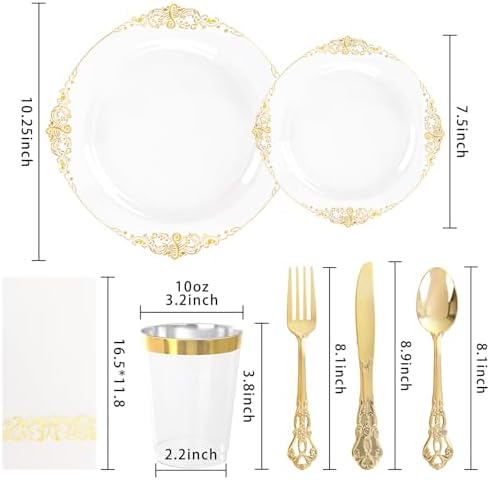 YOUBET 700 PCS Clear Gold Plastic Plates for Wedding Party - Image 2