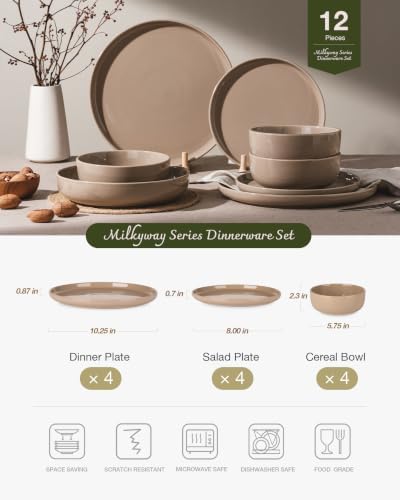 Famiware Milkyway 12-Piece Stoneware Dinnerware Set, Cinnamon Brown - Image 2