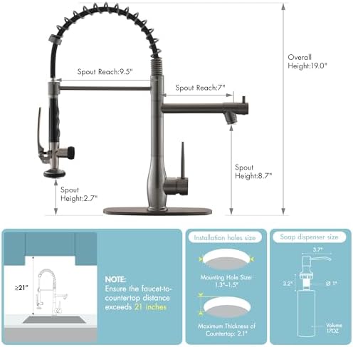 GIMILI Black Stainless Commercial Kitchen Sink Faucet with Soap Dispenser - Image 2