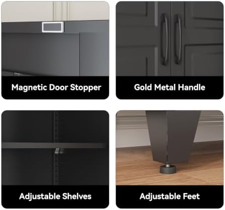 COFaR 71" Black Arched Storage Cabinet for Living Room and Home Office - Image 4