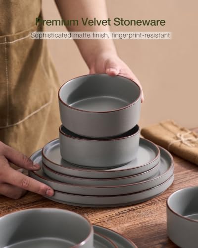 Famiware Nebula Ridge 24-Piece Dinnerware Set with Pasta Bowls, Dark Gray - Image 4