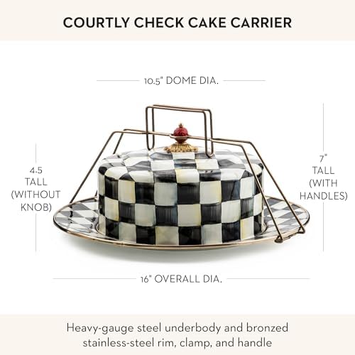 MACKENZIE-CHILDS Enamel Cake Carrier, Black-and-White Courtly Check - Image 4