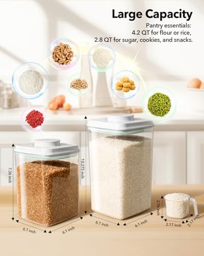 Ankou Food Storage Container Sets, 2.8 Qt + 4.2 Qt *2 Airtight Canisters with Lids and 130ml Scoop, BPA-Free Plastic Pantry Containers for Flour, Sugar, Rice - Image 6