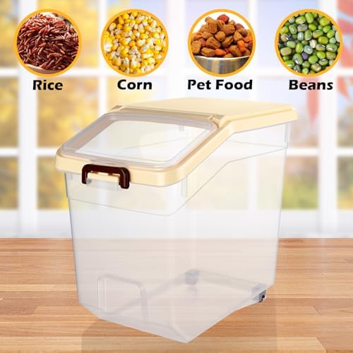 Sunnyray 4 Pcs Flour Storage Containers Rice Bin with Wheels, Beige, 38 lb - Image 5
