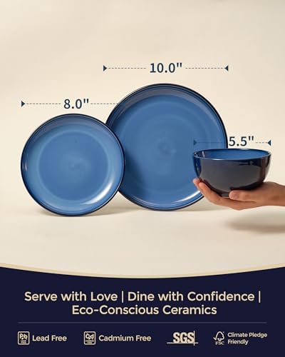 Pokini Stoneware Dinnerware Sets for 4, 12pcs Plates and Bowls Sets Dishes - Image 2