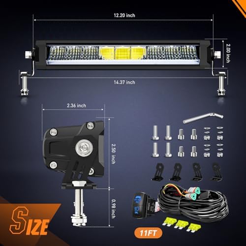 Nilight LED Light Bar with Amber DRL 2 PCS 45 W 12.2 Inch Single RowLights - Image 2
