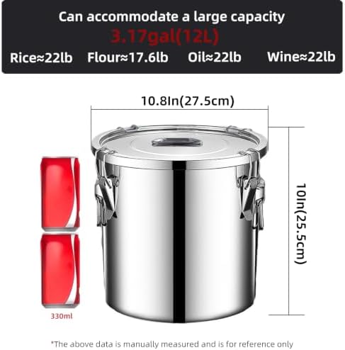 304 stainless steel food storage containers with lids lock clips airtight container large airtight for rice flour sugar grain coffee bean storage containers Kitchen jar (3.17gal/12L) - Image 5