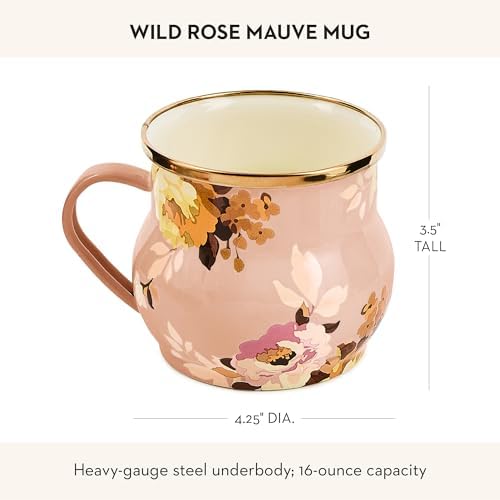 MACKENZIE-CHILDS Enamel Mug, 16 Ounces, Wild Rose Mauve - Image 4