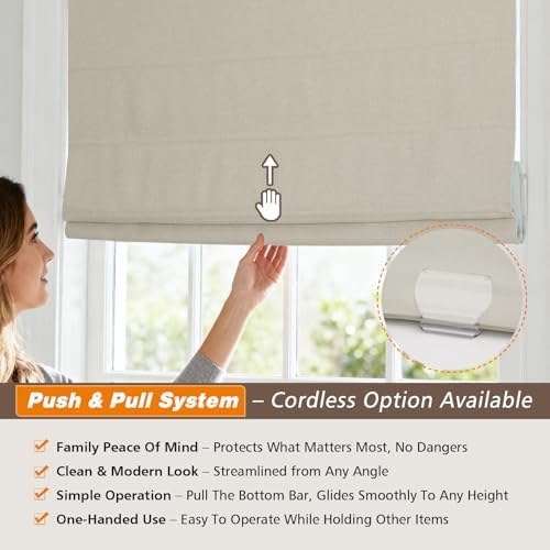 Cordless Roman Shades for Windows, Blackout Roman Blinds for Home, Room Darkening Custom Fabric Roman Window Shades, Living Room, Bedroom, French Doors, Beige - Image 3