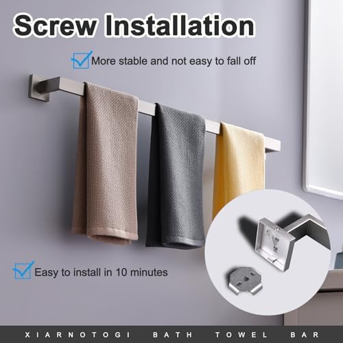 Bath Towel Bar, 32-Inch Towel Racks, Square Thicken Towel Holder, Wall Mounted Shower Towel Rail Hanger, Stainless Steel,Bathroom Accessories (Brushed Nickel, 2 Pack) - Image 4