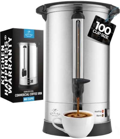 Zulay Commercial Coffee Maker, Coffee Urn 100 Cup, Large Coffee Percolator - 100 Cup Coffee Maker with Double-Wall Stainless Steel, Commercial Coffee Urn Quick Brew Tea Percolator for Events - Silver by ZulayKitchen
