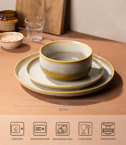 TheTerra Ceramic Dinnerware Set for 4, 12-Piece Plates and Bowls Set - Image 2