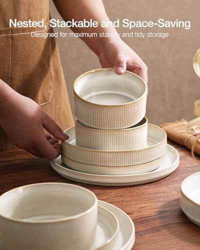 Famiware Star Ceramic Plates and Bowls Sets, 8-Piece Dinnerware Set for 4 - Image 5