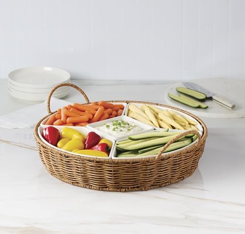 Oneida Willow and White Stoneware Chip and Dip Serving Set, 6-Piece - Image 4