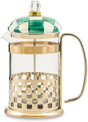 MACKENZIE-CHILDS Coffee French Press, Green-and-White Emerald Check by Unknown