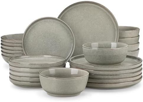 vancasso ANYA 24 Pieces Plates and Bowls Set, Stone Grey Dinnerware Sets, Reactive Glaze Dishes Set for 6, Ceramic Dishware Sets Kitchen Dinner Set, Microwave & Dishwasher Safe by vancasso