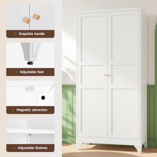 Letaya 72" H Metal Garage Storage Cabinets,White Tall Kitchen Pantry - Image 4