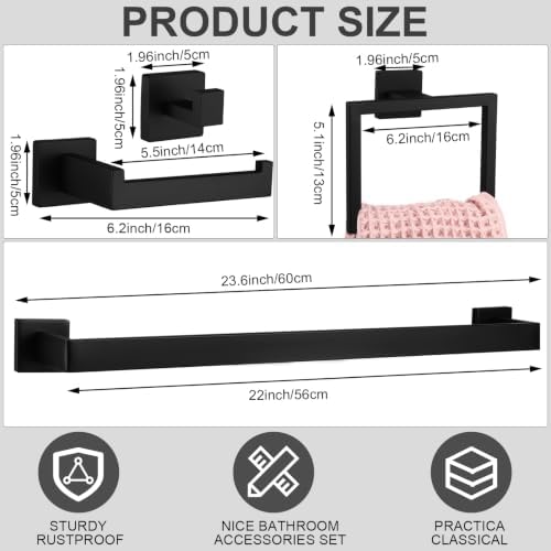45 Pcs Black Bathroom Hardware Accessories Bath Towel Bar Set - Image 2