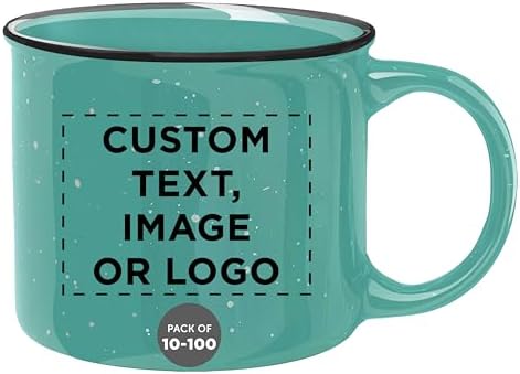 DISCOUNT PROMOS Custom Ceramic Campfire Coffee Mugs 13 oz. Set of 10/50/100, Personalized Bulk Pack - Perfect for Tea, Espresso, Cappuccino, Hot Cocoa - Mint by DISCOUNTPROMOS