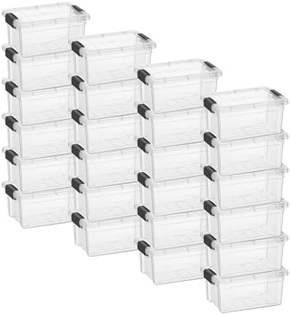 Superio 1.05 Quart Mini Clear Plastic Storage Container with Lid, Stackable Small Organizer Box for Crayons, Art Supplies, Beads, Sewing, Stationery & Food Storage, 24 Pack by Superio