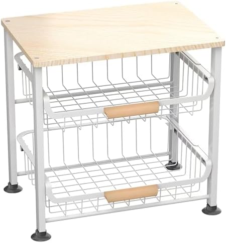 NiuYichee 3-Layer Kitchen Fruit Storage Basket Snack Rack, countertop Storage Rack, Stackable Storage Rack with Desktop, Pull-Out Hollow Metal Storage Basket with Handle, Kitchen Organizers & Storage by NiuYichee