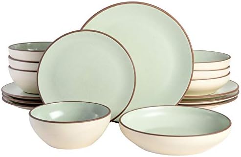 Gibson Elite Contempo Classic 16-Piece Double Bowl Dinnerware Set, Service for 4 – Mint Stoneware Plates and Bowls by GibsonHomewares
