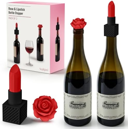 2‑Pack Silicone Wine Stoppers, Lipstick & Rose Bottle Stoppers by Aopigavi