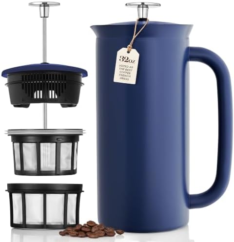 ESPRO P7 French Press, 32oz, Aegean Blue, Stainless Steel Coffee Maker by ESPRO