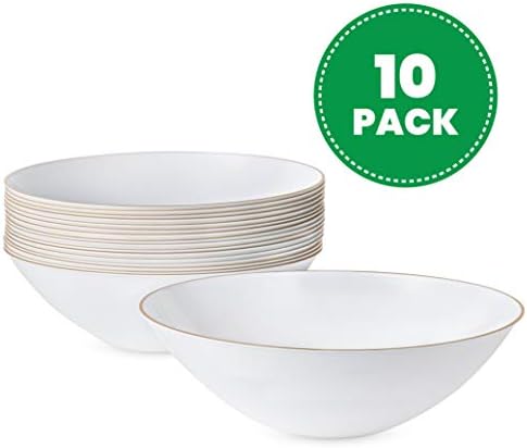 White Plastic Organic Party Soup bowls With Gold Rim [16 OZ 10 Count] - Image 2