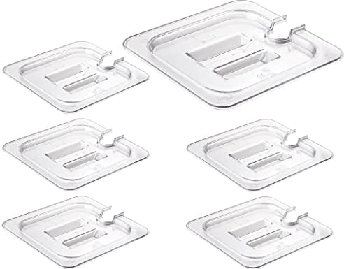 CURTA 6 Pack NSF Notched Food Pan Cover, 1/6 Size Clear Polycarbonate Lid with Handle for Commercial Food Pan, Dishwasher & Freezer Safe Plastic Clear by CURTA