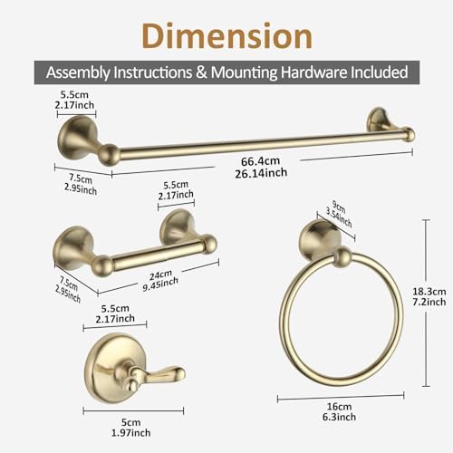 BGL Bathroom Accessories Set, Brushed Brass Towel Holder for Bathroom, 4-Piece Towel Ring, Robe Hook, Toilet Paper Holder Wall Mounted - Image 7