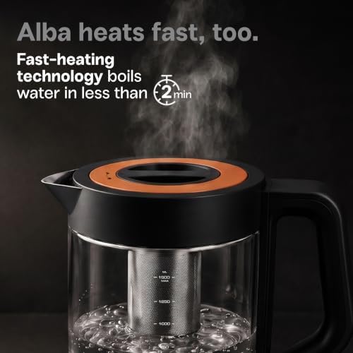 Viante Alba Electric Tea Kettle With Infuser, No Plastic, 1.5L, Black - Image 5