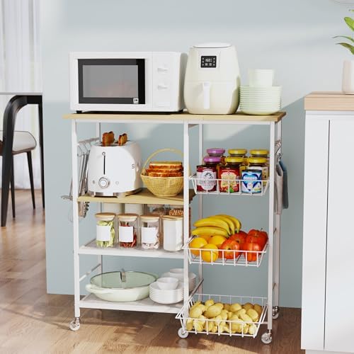 HapiRm Rolling Kitchen Microwave Cart - 4 Tier Microwave Table Stand with Pull-Out Baskets, Coffee Bar Baker's Rack with Wheels Rolling Storage Cart Organizer Shelf for Living Room Office, Balcony by HapiRm
