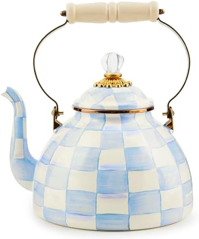 MACKENZIE-CHILDS Tea Kettle, 3 Quarts, Light-Blue-and-White Sky Check by Unknown