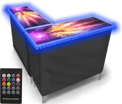 PARTYPONG Folding Portable Double Bar w/LED Lights, Wireless Remote, 2 Bar Skirts, Storage Shelf, & Carrying Case - Prism by PartyPong