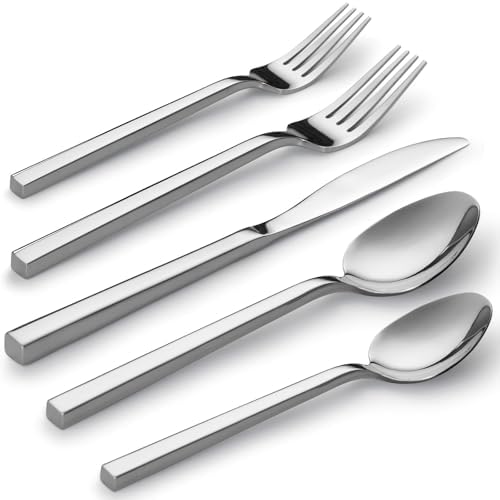Alata Cube 60-Piece Forged Stainless Steel Mirror Flatware Set for 12 by Alata