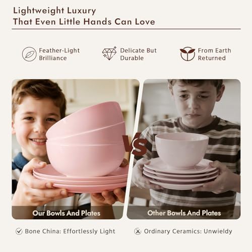 KINGSTONE 24-Piece Bone China Dinnerware Set for 8, Sakura Pink - Image 5
