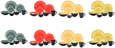 HomeVss, Stoneware Sonoma Dinnerware Set, Black + Speckled Spin Wash (56pc Set, Mix Blue, Green, Red, Yellow) - Image 3