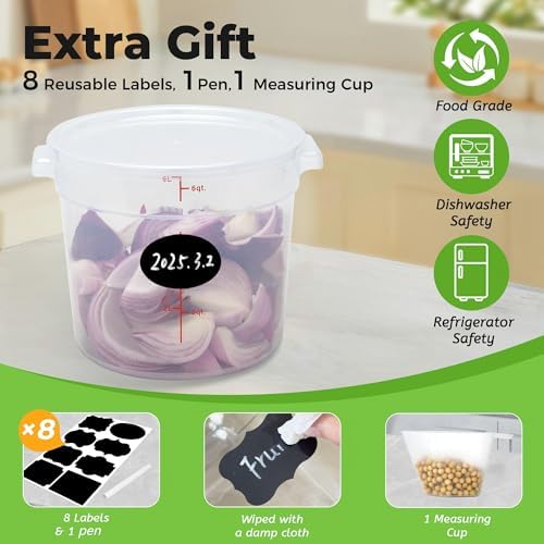 BIEAMA 4 Pack 6 Qt Round Food Storage Containers with Lids, Translucent PP - Image 4