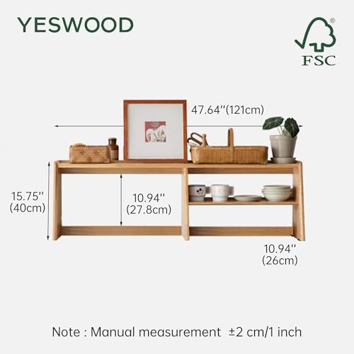 YESWOOD 100% Solid Rubberwood Kitchen Counter Hutch Shelf, Fully Assembled Countertop Organizer Storage Rack, Buffet Hutch Shelf with Trapezoid Structure for Kitchen & Dining Room (Natural, 47.7'') - Image 3