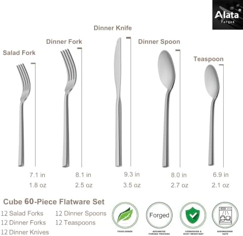 Alata Cube 60-Piece Forged Stainless Steel Mirror Flatware Set for 12 - Image 4