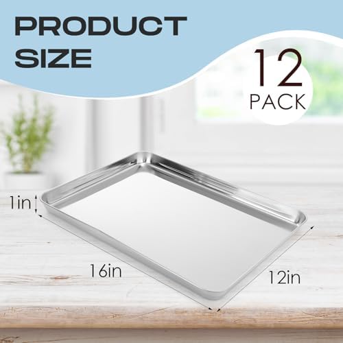 12 Pcs Metal Trays Stainless Steel Sheet Pan Baking Trays,16 X 12 X 1 Inch - Image 2